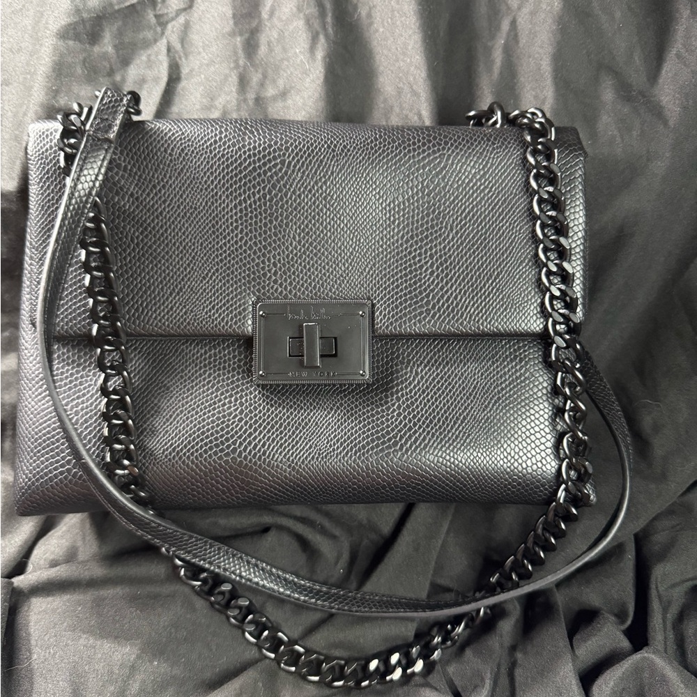Nicole Miller NY Elegant Black Leather Chain Bag